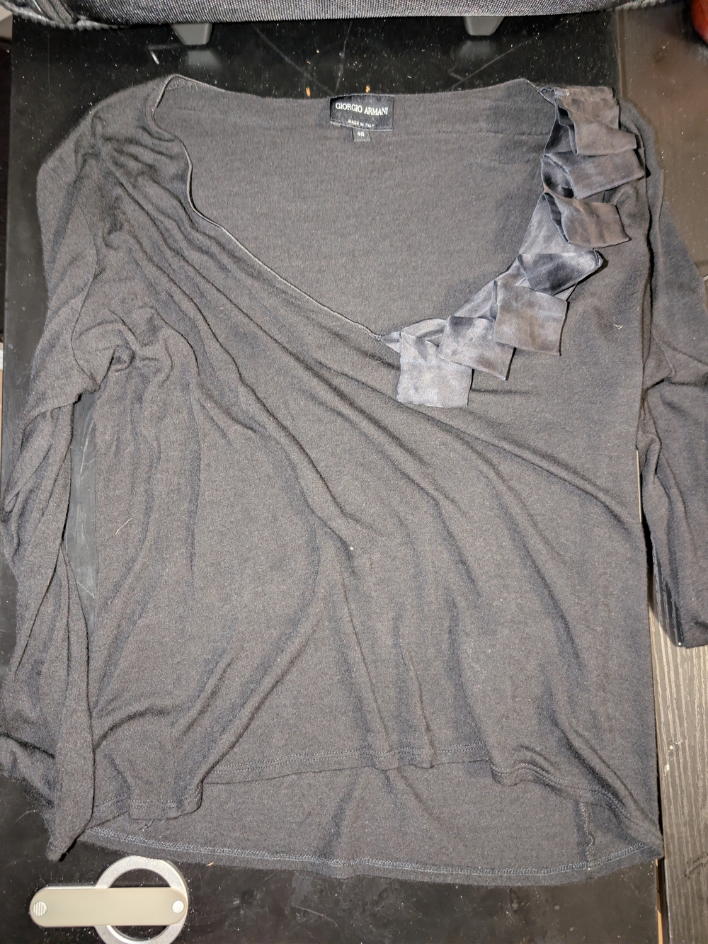 Giorgio Armani Black Women's Ruffle V-Neck Top